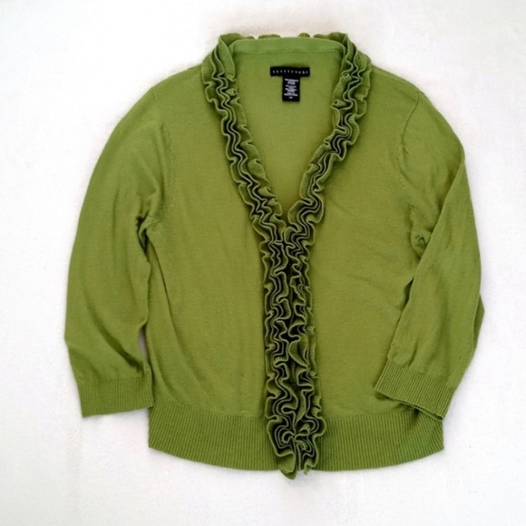 Apostrophe Women's Lime Green Long Sleeve Cardigan Dainty Nylon Blend Sweater L - Picture 8 of 9